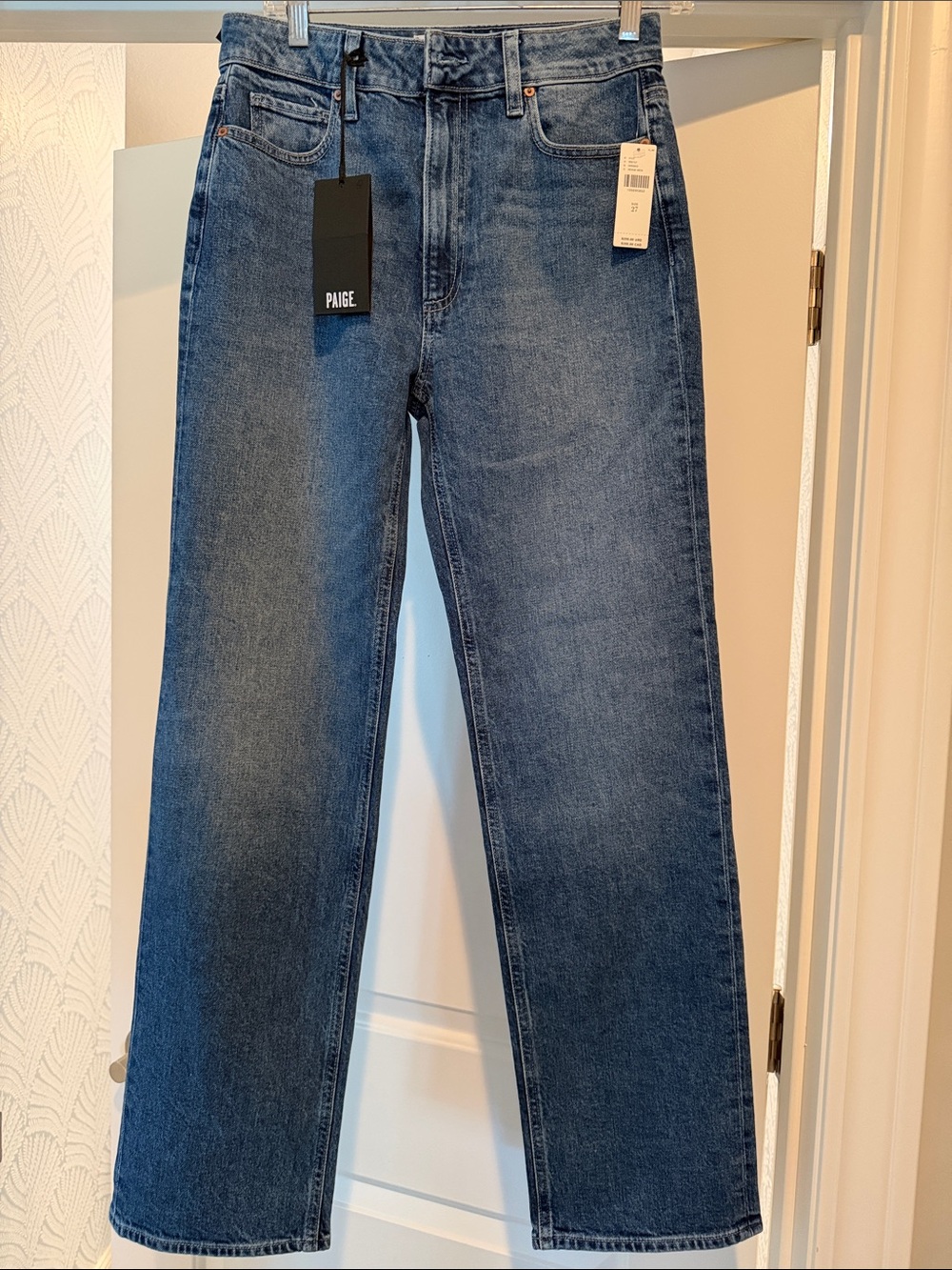PAIGE women’s love Straight Jeans in Washed Blue Denim